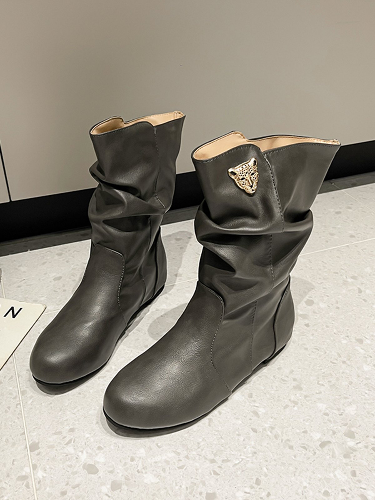 Tiger Metal Trim Crinkle Boots