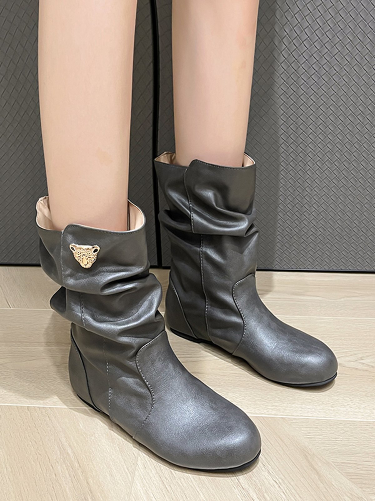 Tiger Metal Trim Crinkle Boots