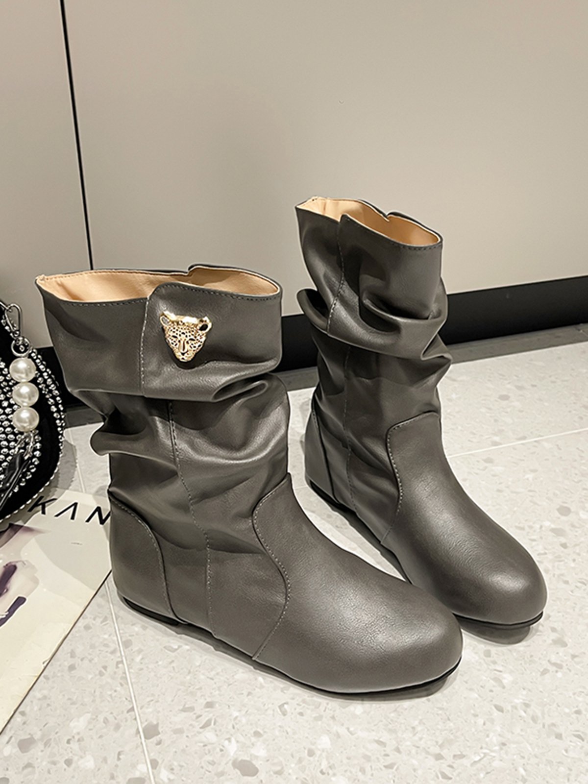 Tiger Metal Trim Crinkle Boots