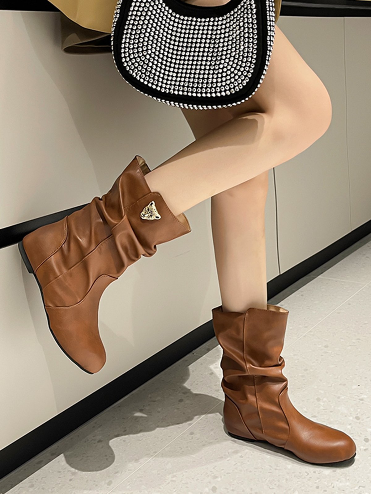 Tiger Metal Trim Crinkle Boots