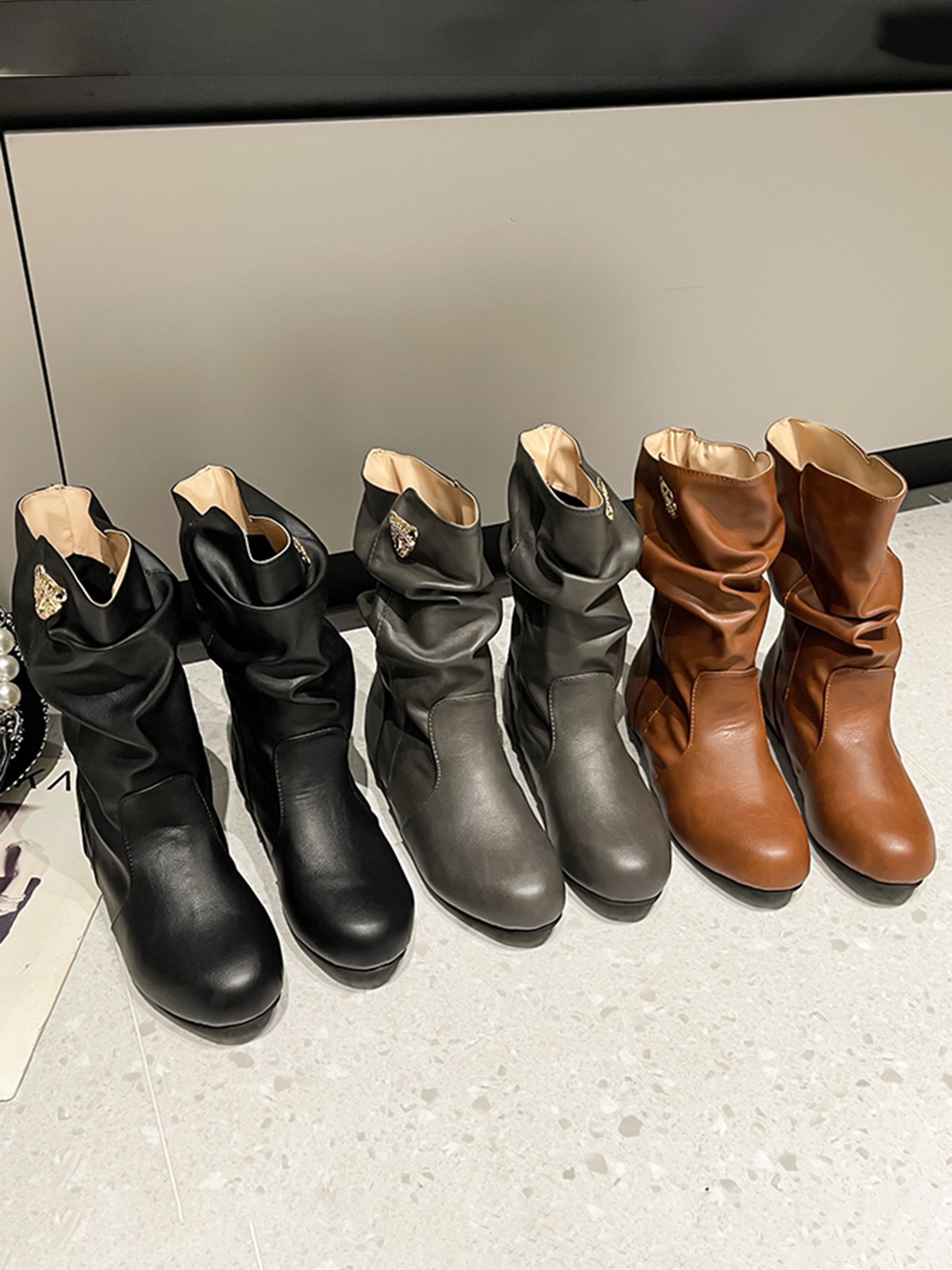 Tiger Metal Trim Crinkle Boots