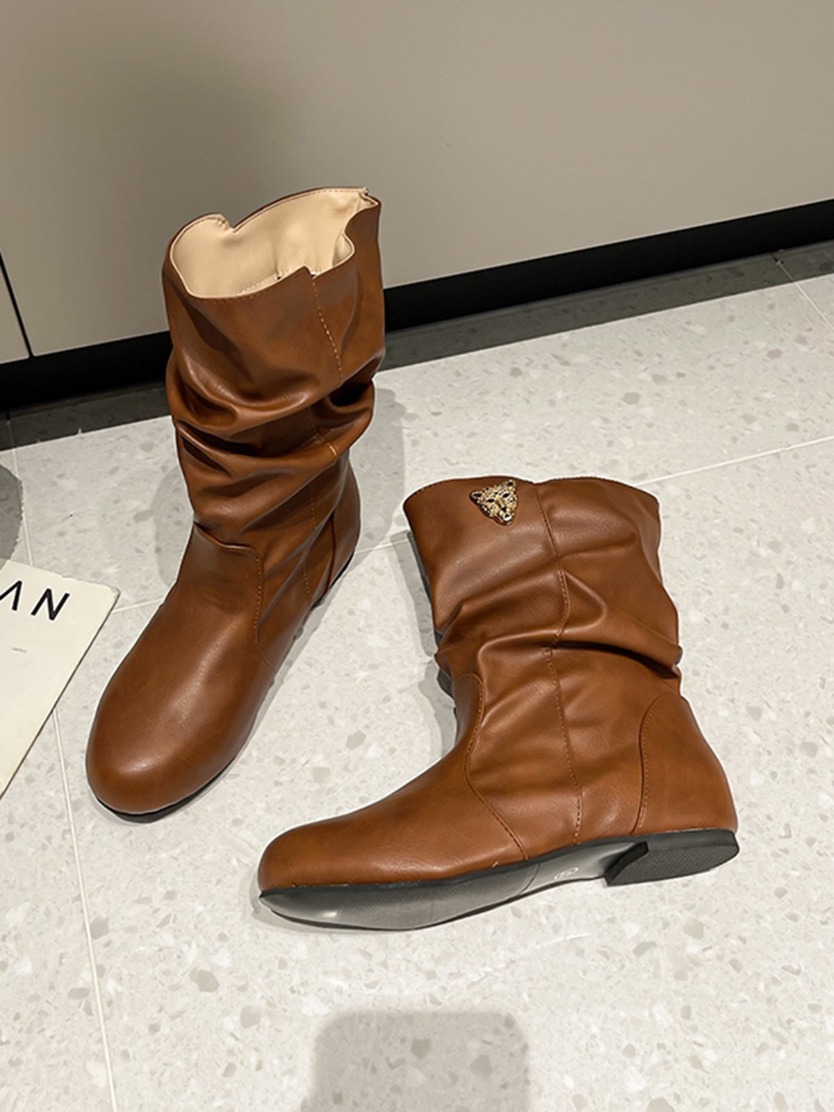 Tiger Metal Trim Crinkle Boots