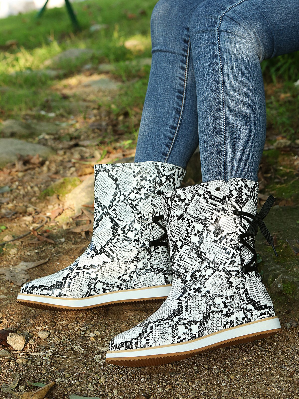 Leopard Snake Print Plain Casual Short Boots