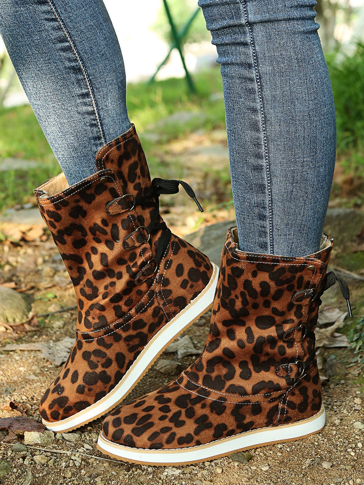 Leopard Snake Print Plain Casual Short Boots
