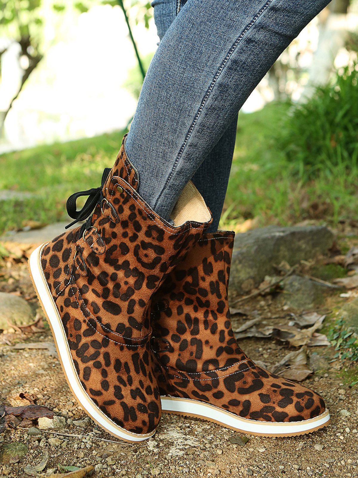 Leopard Snake Print Plain Casual Short Boots
