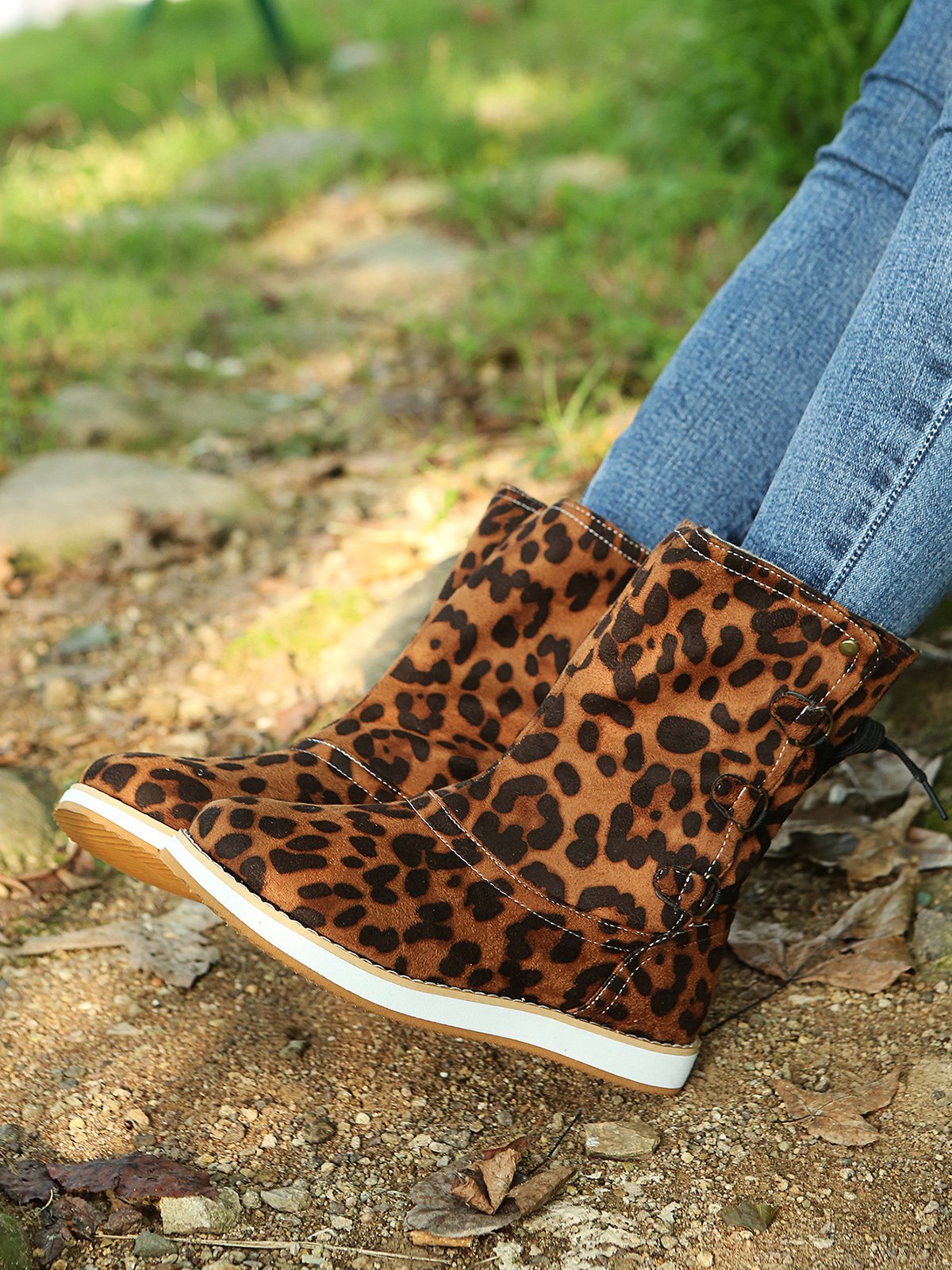 Leopard Snake Print Plain Casual Short Boots
