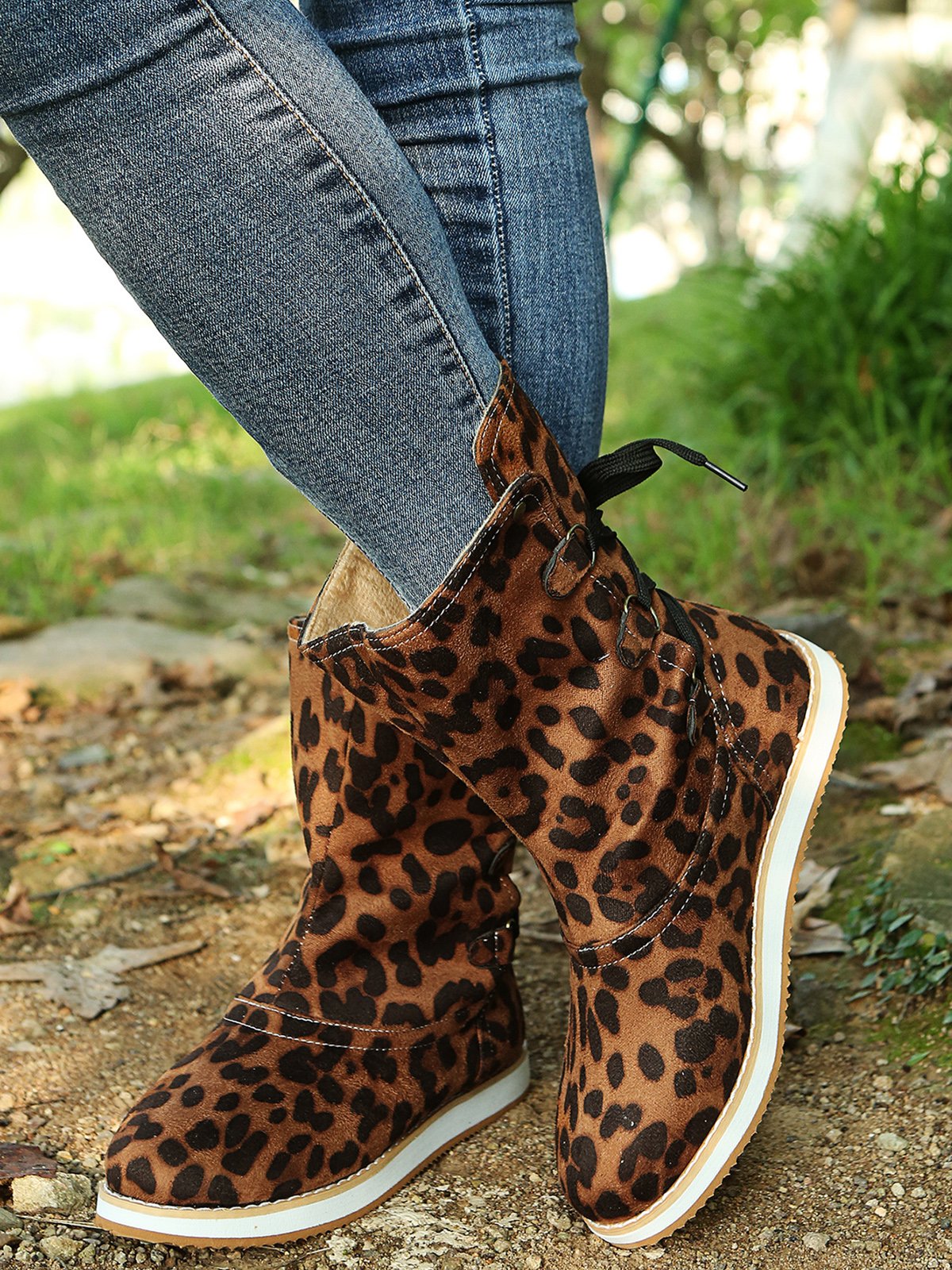 Leopard Snake Print Plain Casual Short Boots