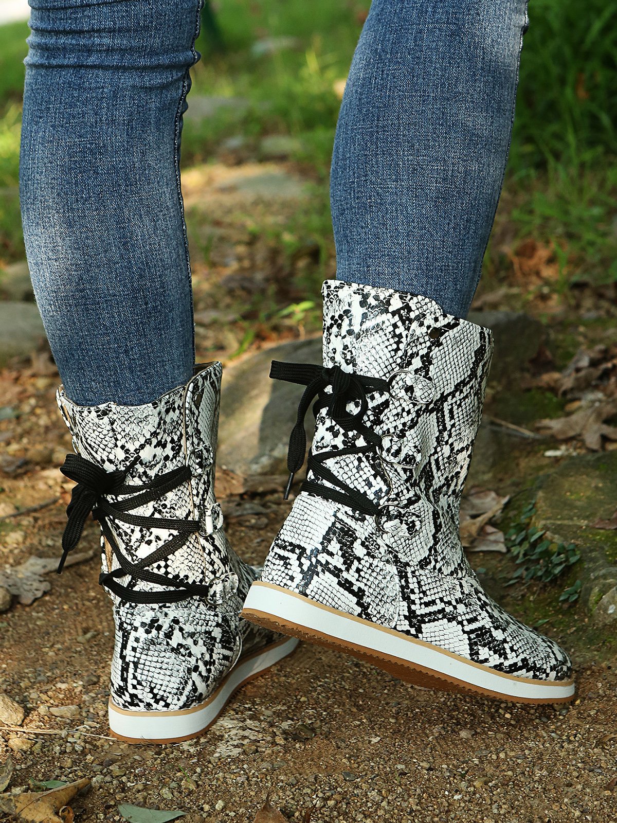 Leopard Snake Print Plain Casual Short Boots