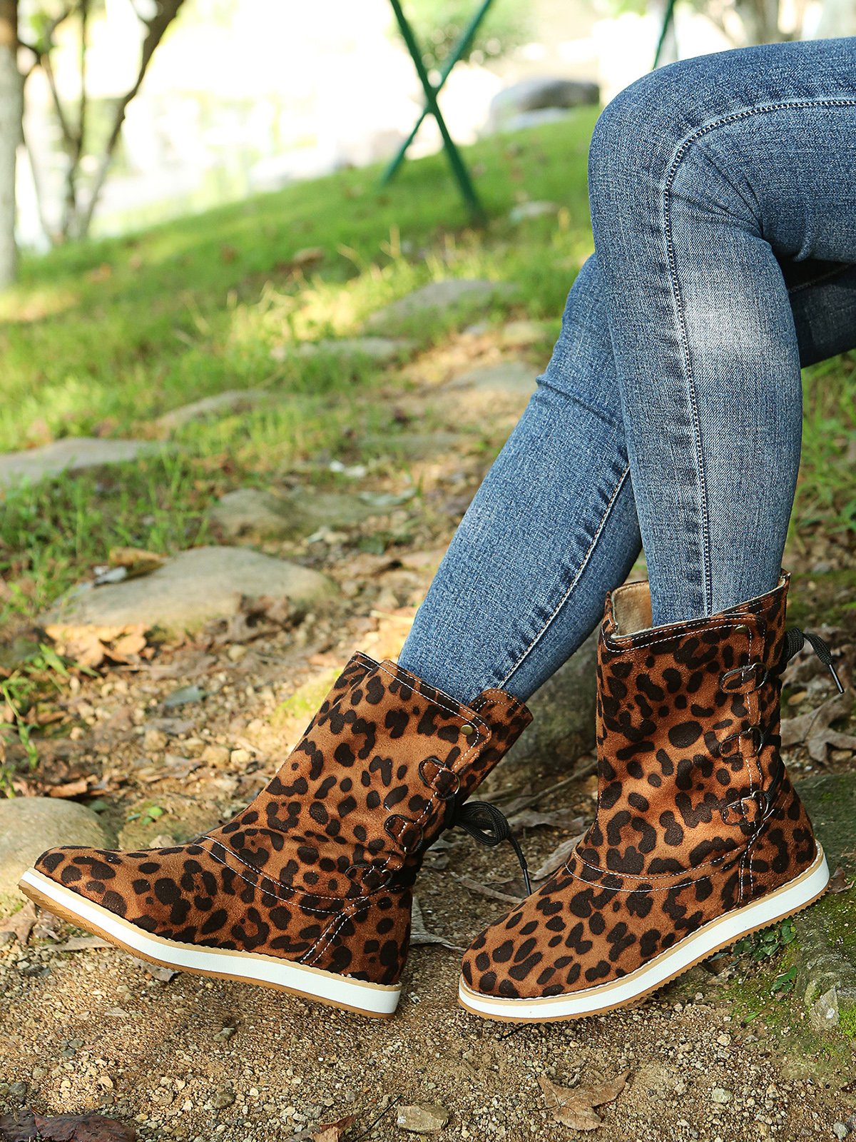 Leopard Snake Print Plain Casual Short Boots
