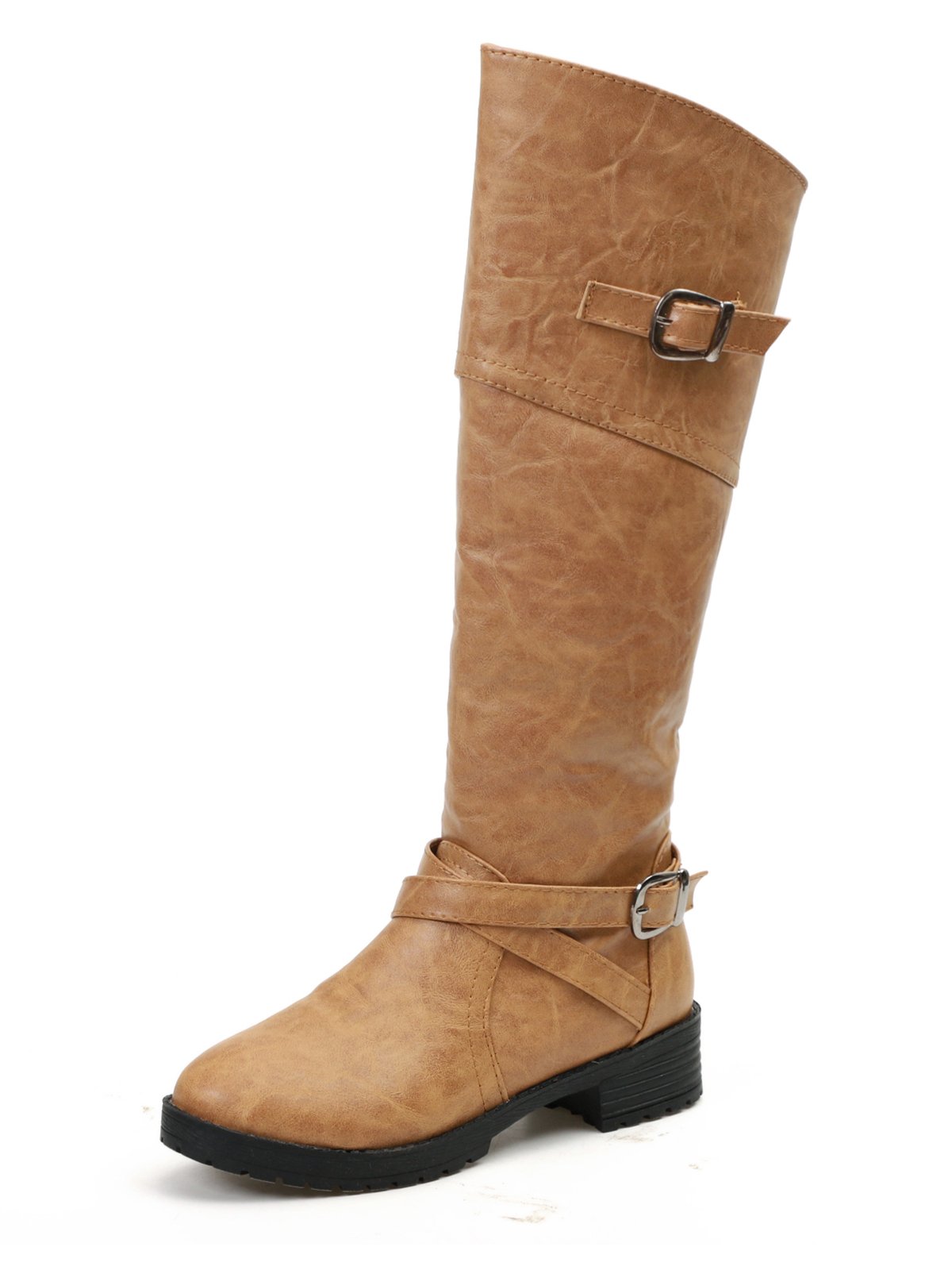 Buckle Zip Casual Straight Boots