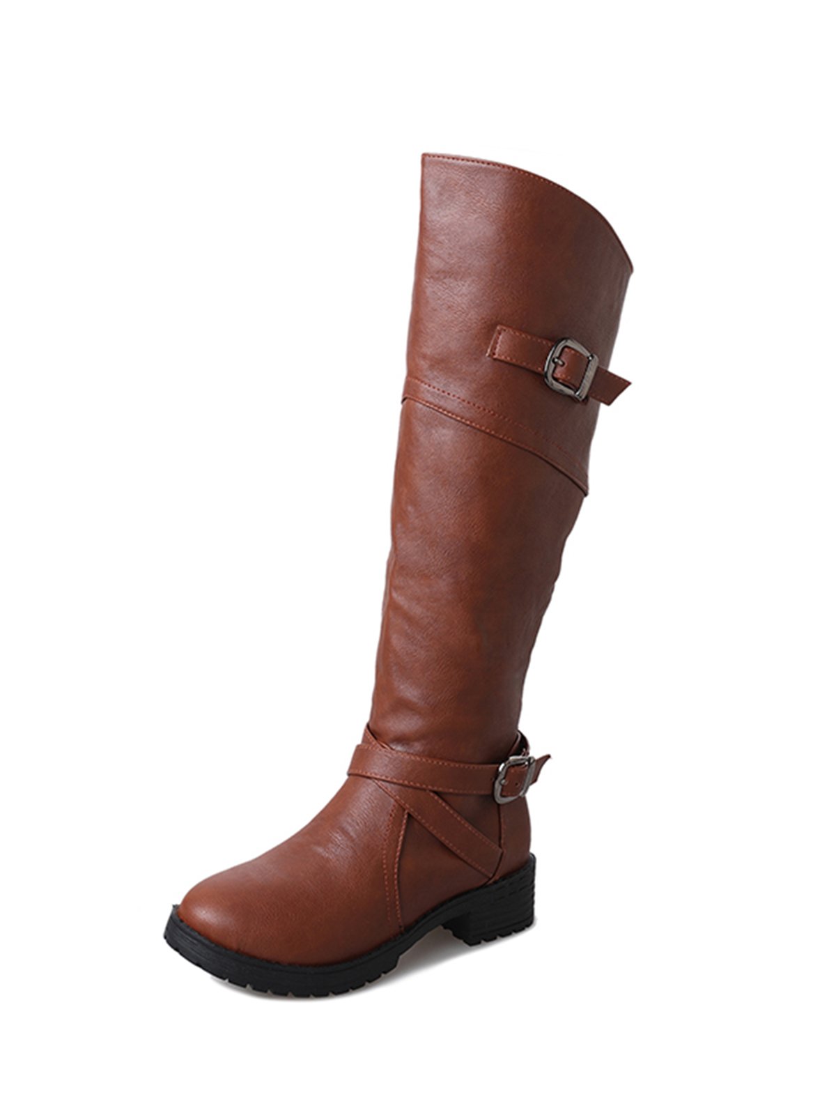 Buckle Zip Casual Straight Boots