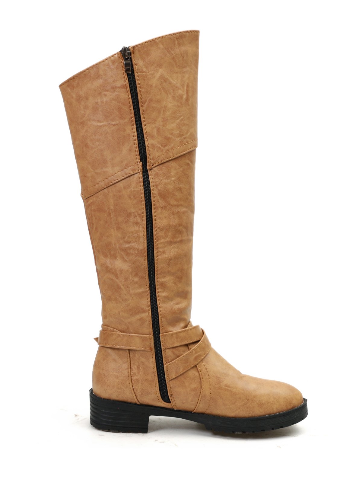 Buckle Zip Casual Straight Boots