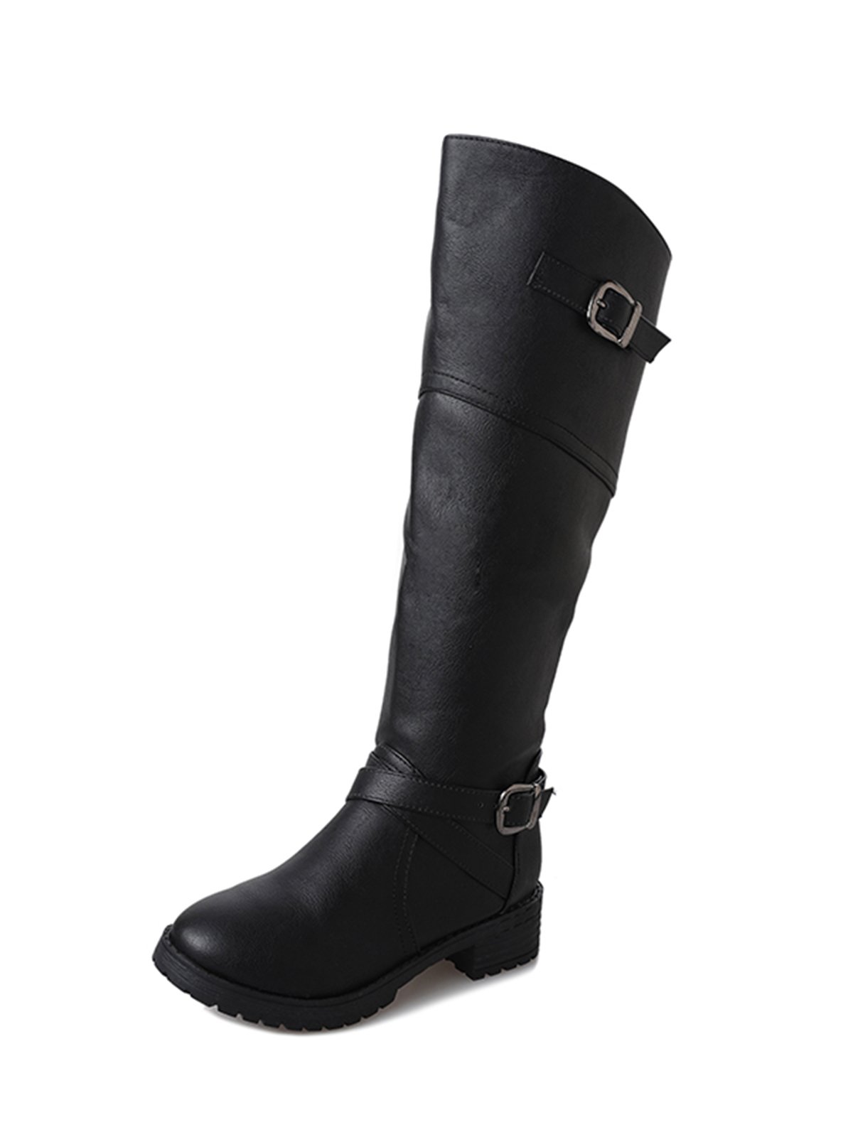 Buckle Zip Casual Straight Boots