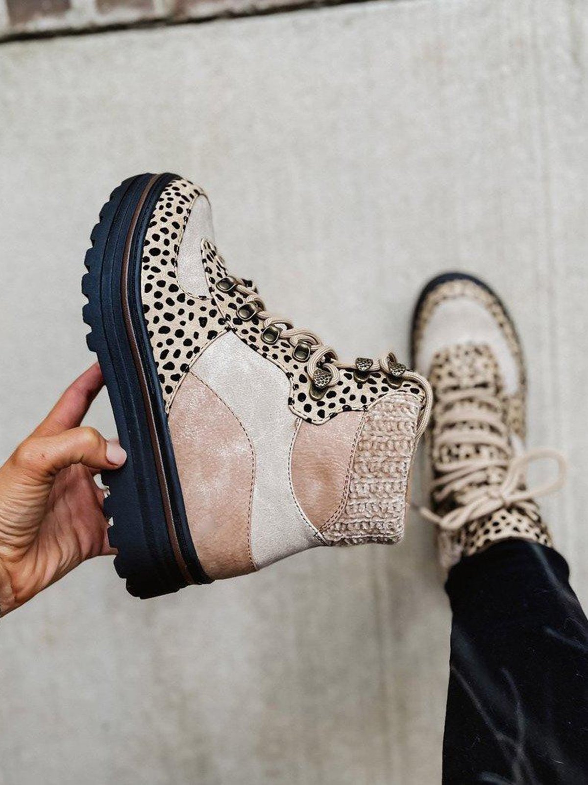 Leopard Print Plain Champagne Patchwork Warm Outdoor Boots