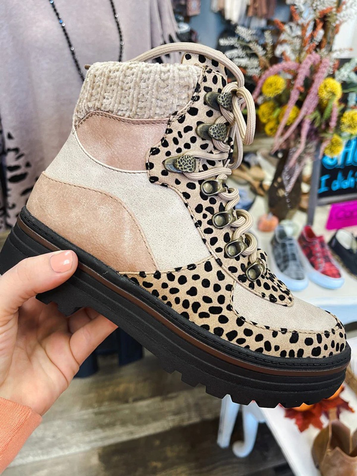Leopard Print Plain Champagne Patchwork Warm Outdoor Boots