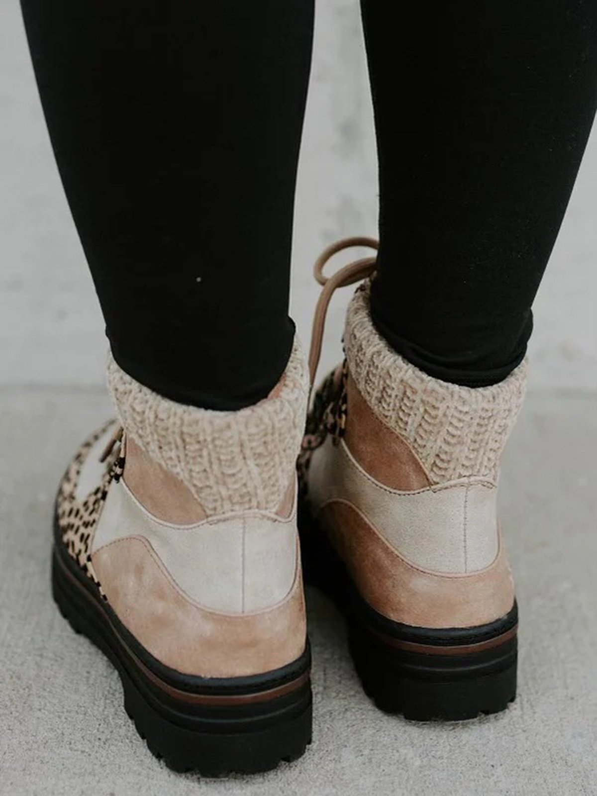Leopard Print Plain Champagne Patchwork Warm Outdoor Boots