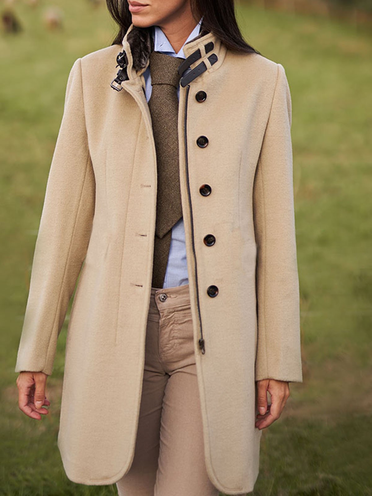 Loose Stand Collar Plain Overcoat