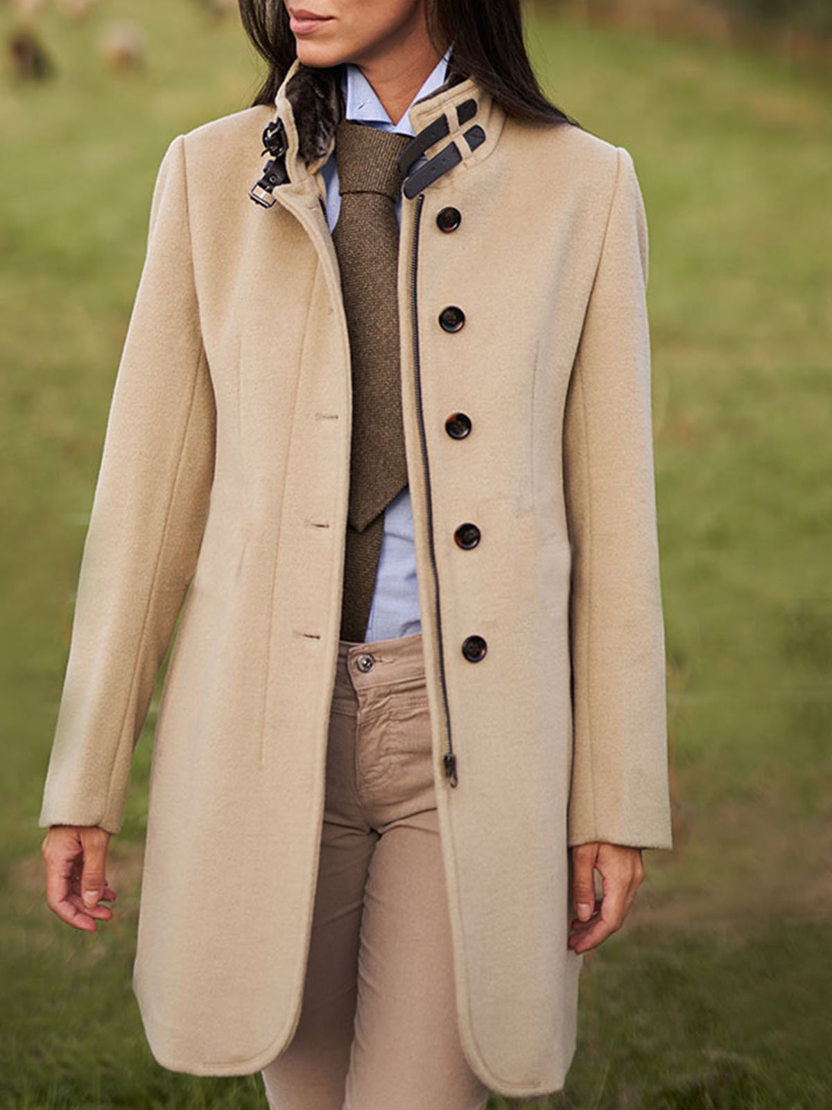 Loose Stand Collar Plain Overcoat
