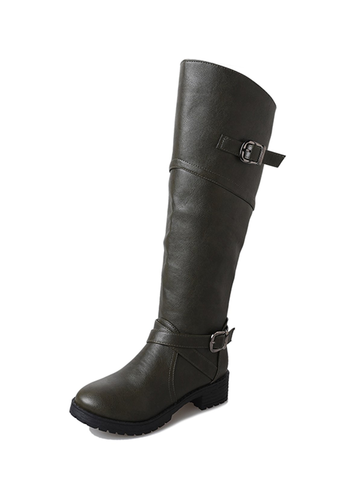 Buckle Zip Casual Straight Boots