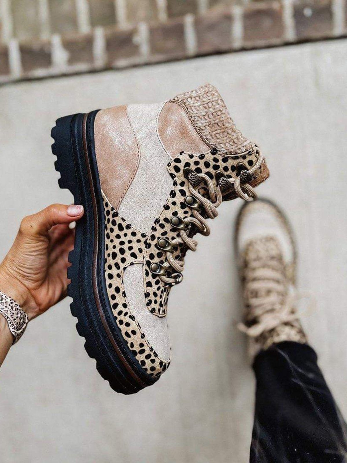 Leopard Print Plain Champagne Patchwork Warm Outdoor Boots