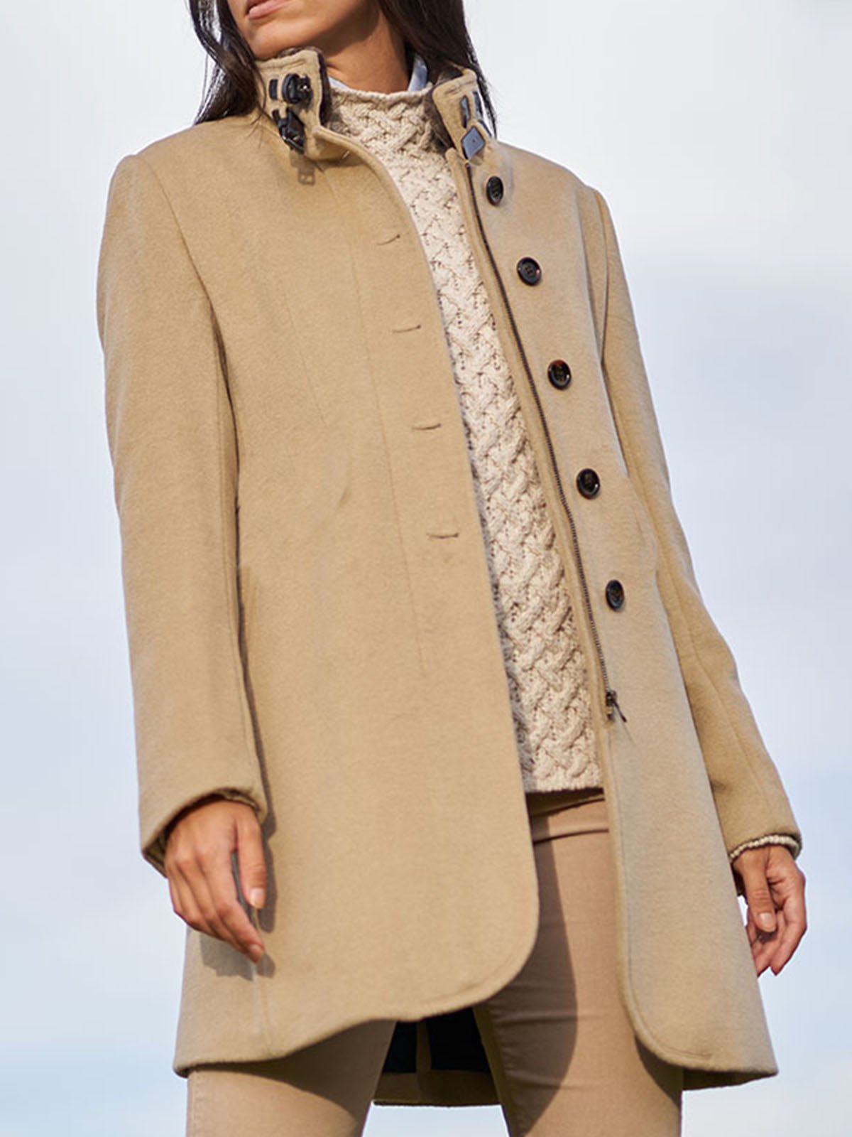 Loose Stand Collar Plain Overcoat