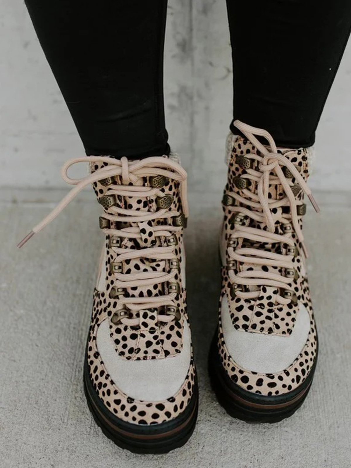 Leopard Print Plain Champagne Patchwork Warm Outdoor Boots