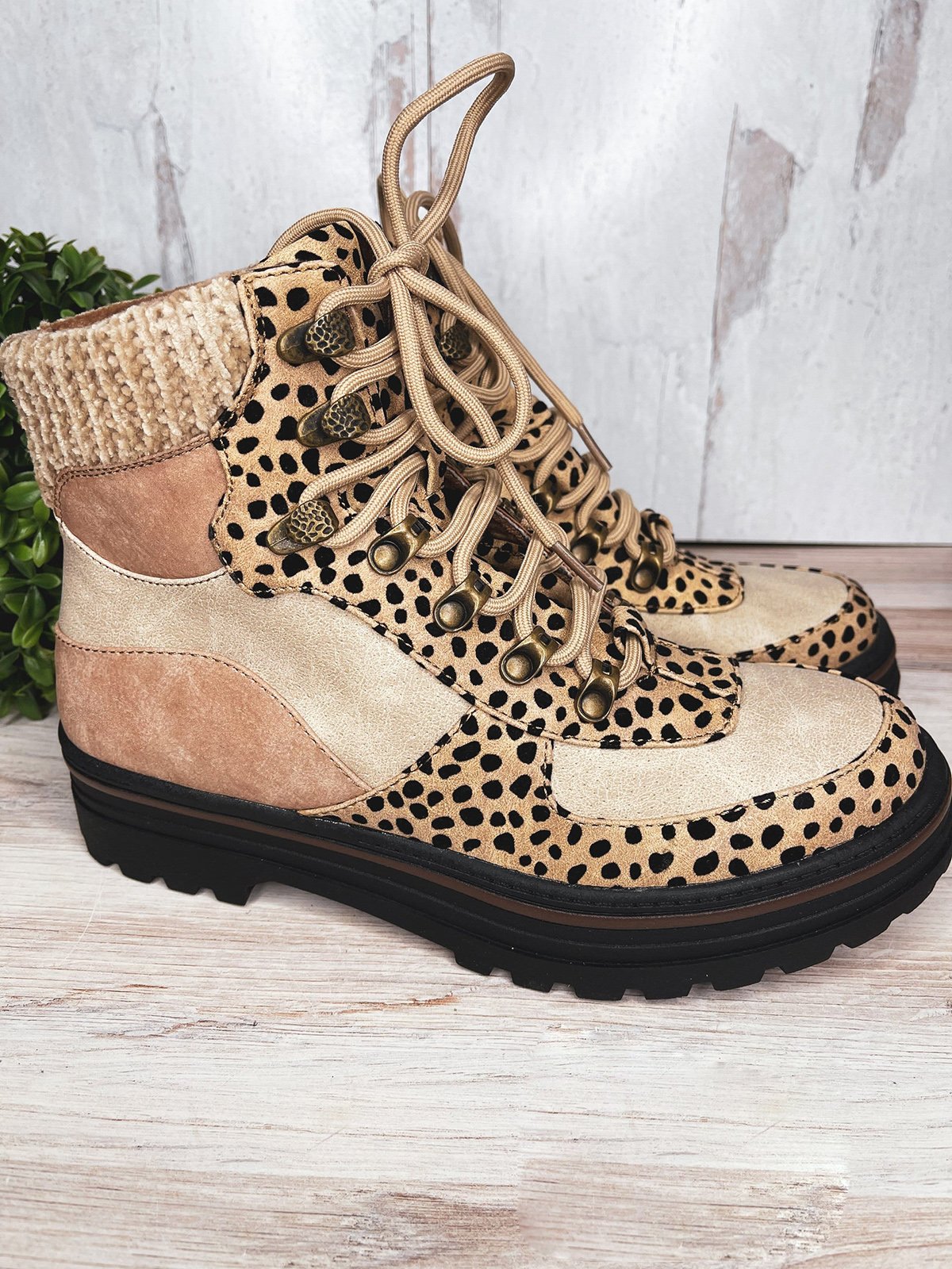 Leopard Print Plain Champagne Patchwork Warm Outdoor Boots