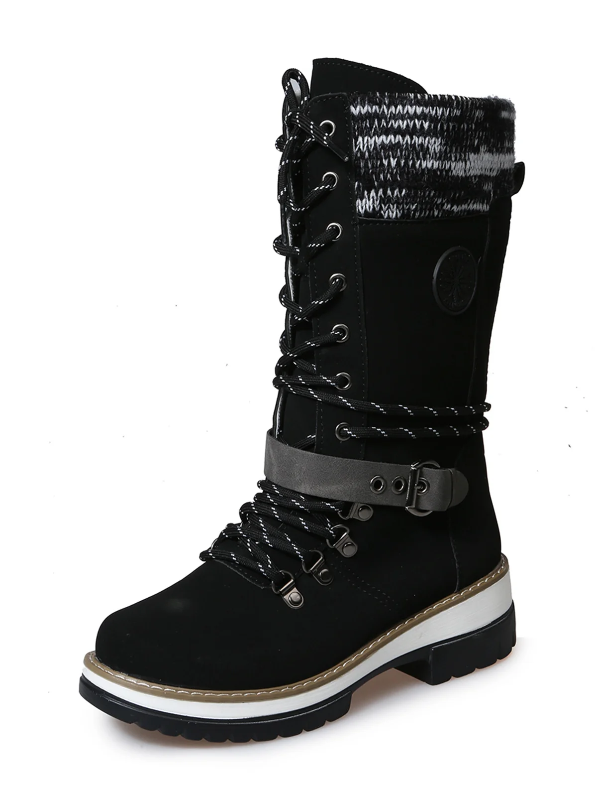 KNIT WOOL PANEL BUCKLE LACES Casual Hiking Boots