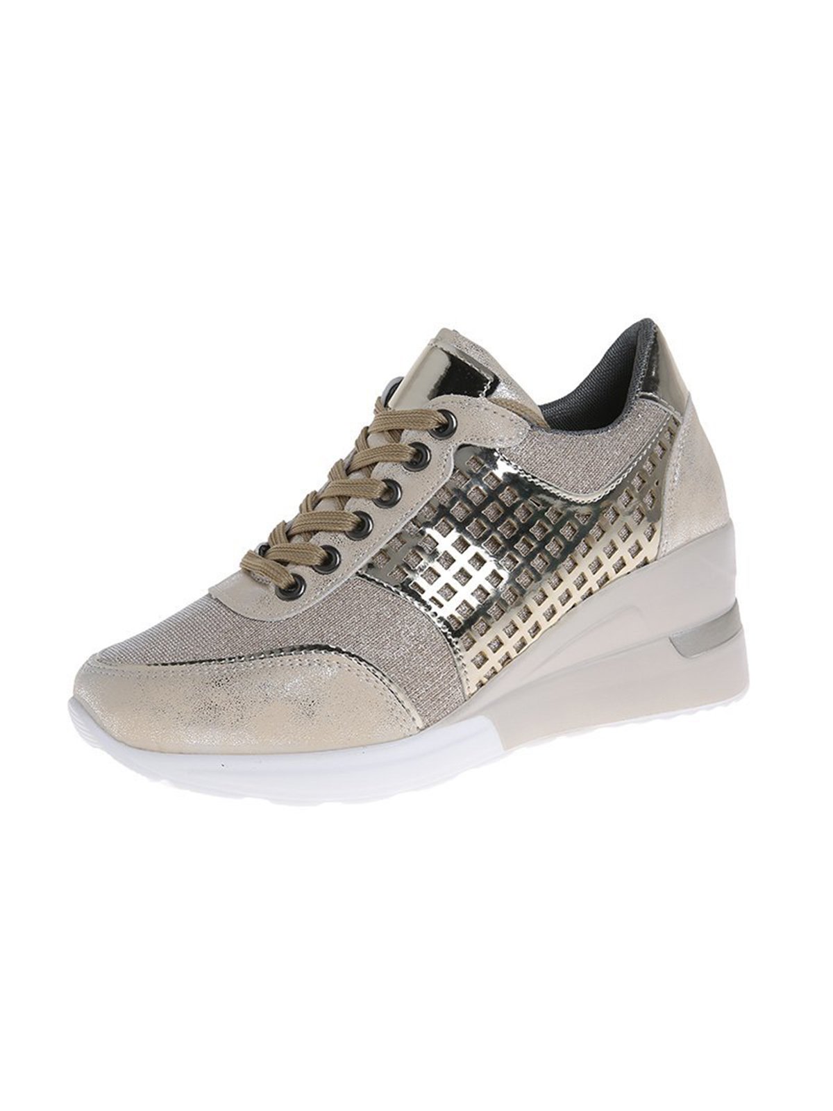 Leopard Gold Solid Color Cutout Mesh Casual Sneakers