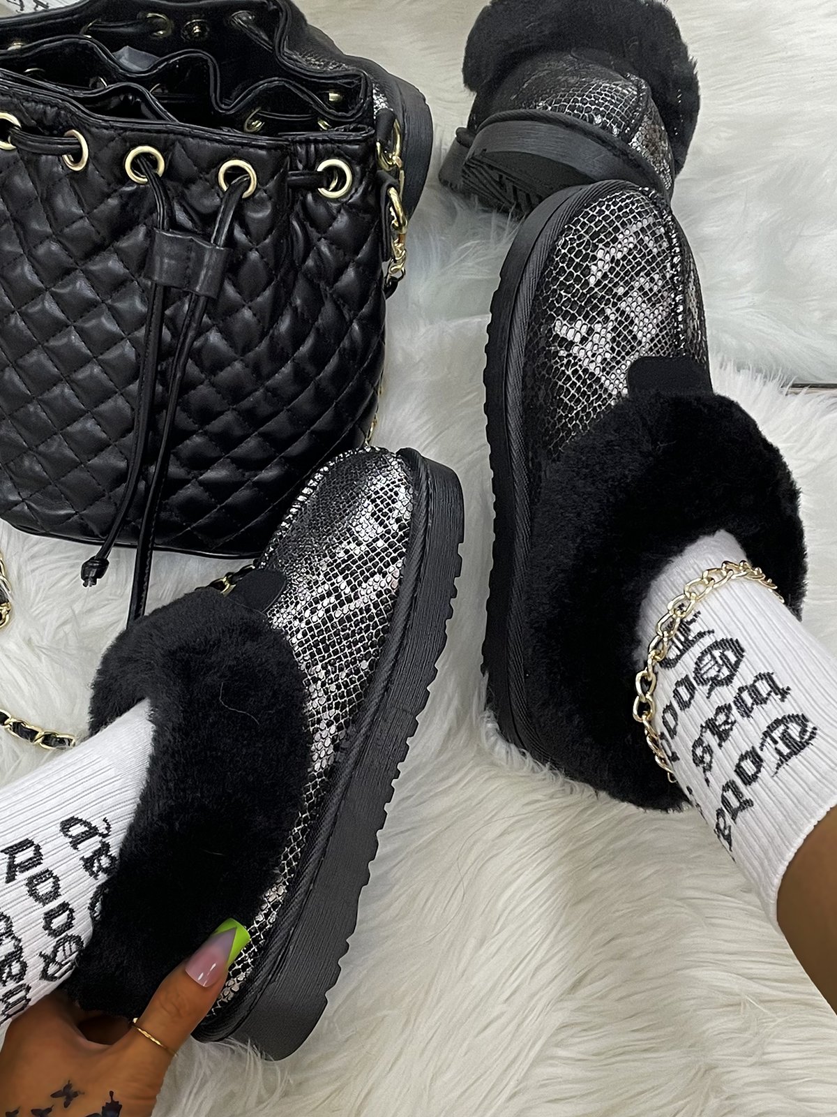 Split Joint Snakeskin Snow Boots