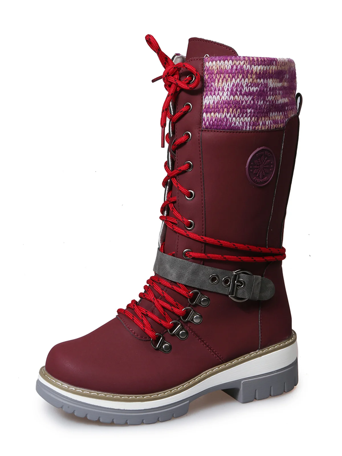 KNIT WOOL PANEL BUCKLE LACES Casual Hiking Boots