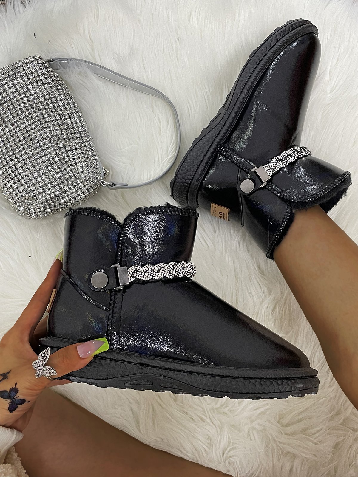 Rhinestone Chain Waterproof Snow Boots