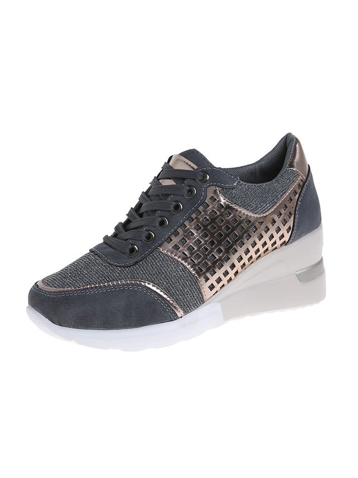 Leopard Gold Solid Color Cutout Mesh Casual Sneakers