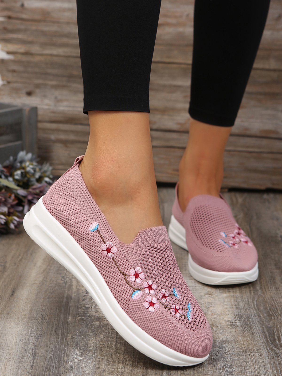 Floral Embroidered Flyknit Sneakers