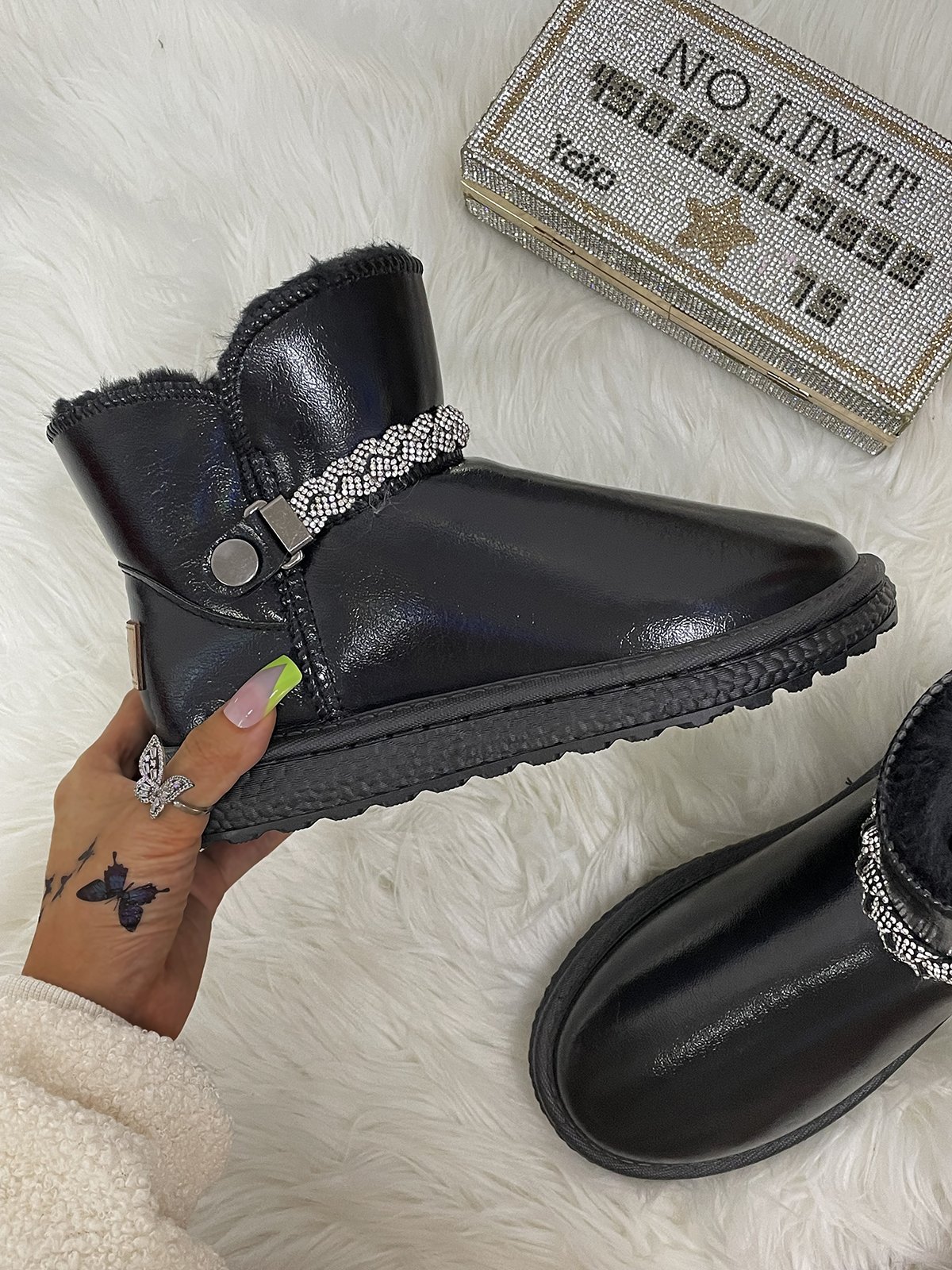 Rhinestone Chain Waterproof Snow Boots