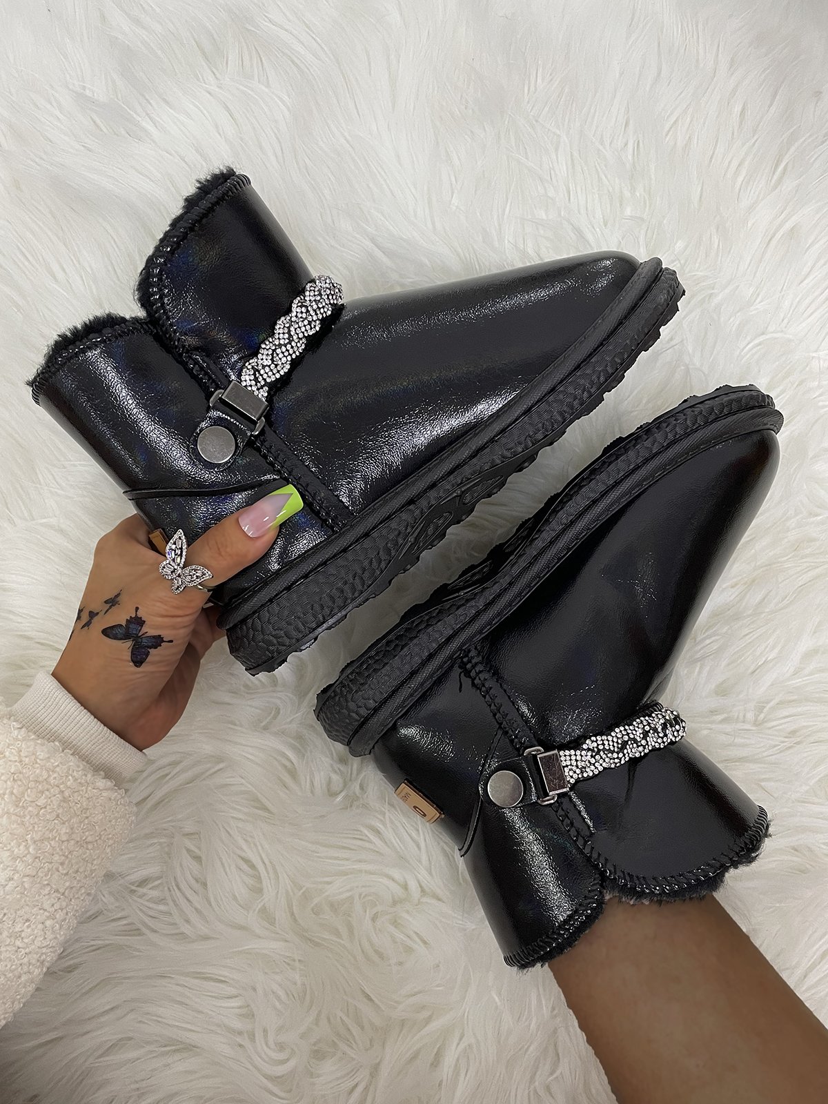 Rhinestone Chain Waterproof Snow Boots