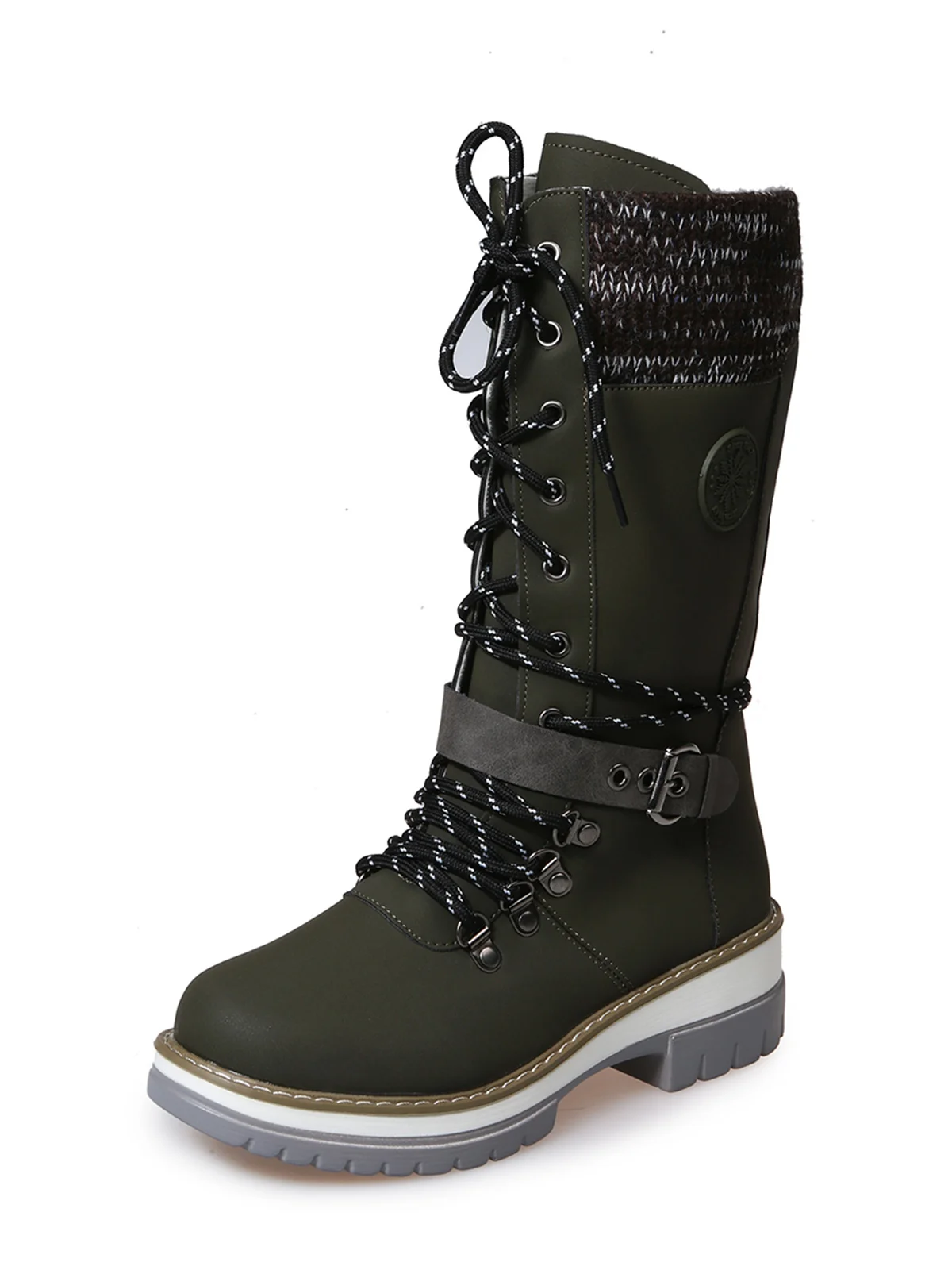 KNIT WOOL PANEL BUCKLE LACES Casual Hiking Boots