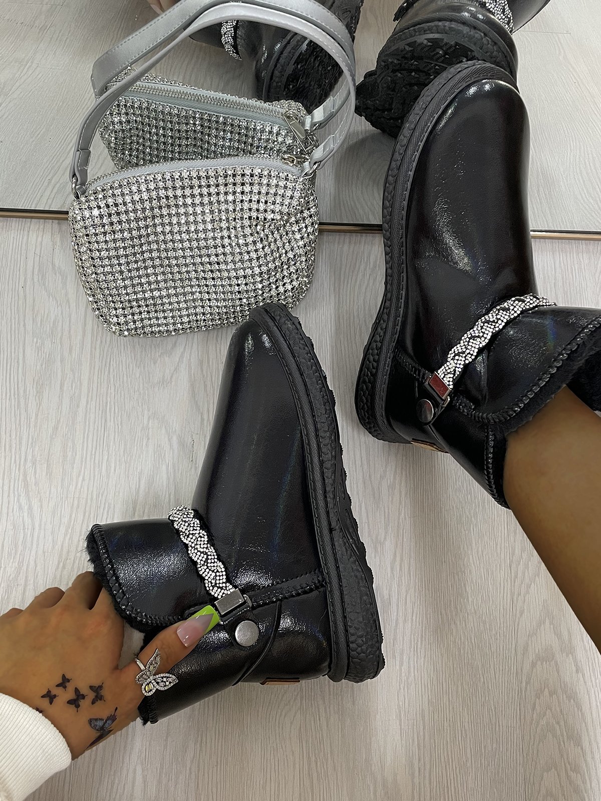 Rhinestone Chain Waterproof Snow Boots