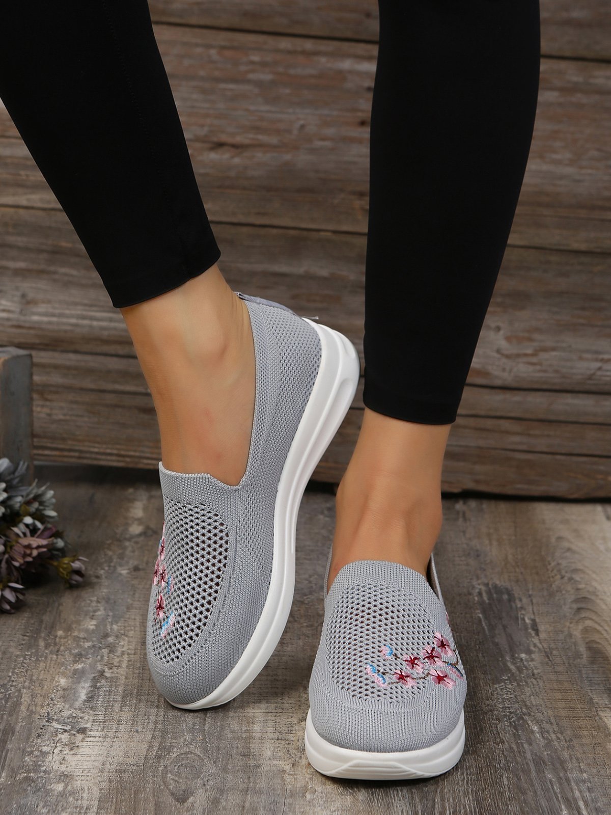 Floral Embroidered Flyknit Sneakers