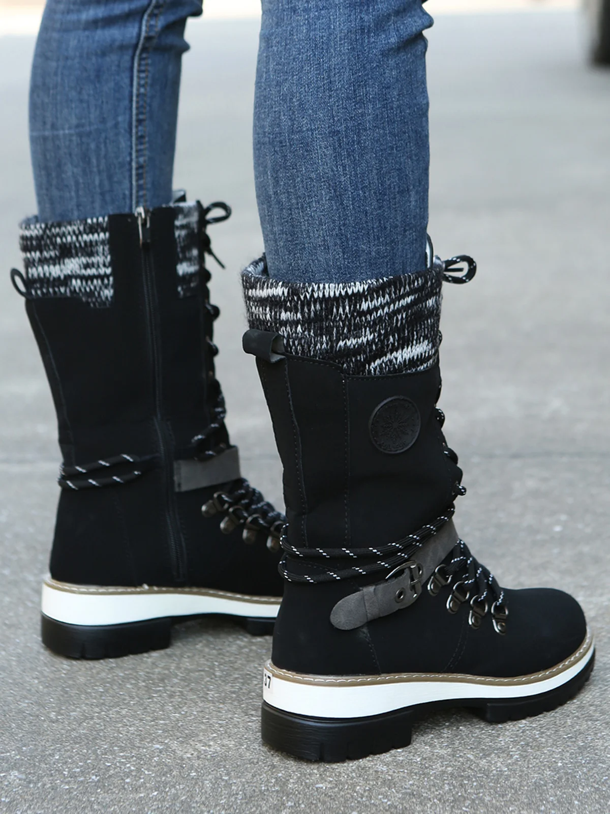 KNIT WOOL PANEL BUCKLE LACES Casual Hiking Boots