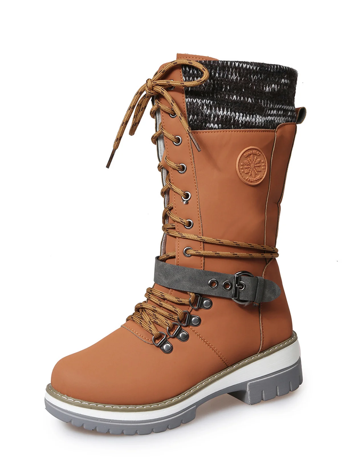 KNIT WOOL PANEL BUCKLE LACES Casual Hiking Boots