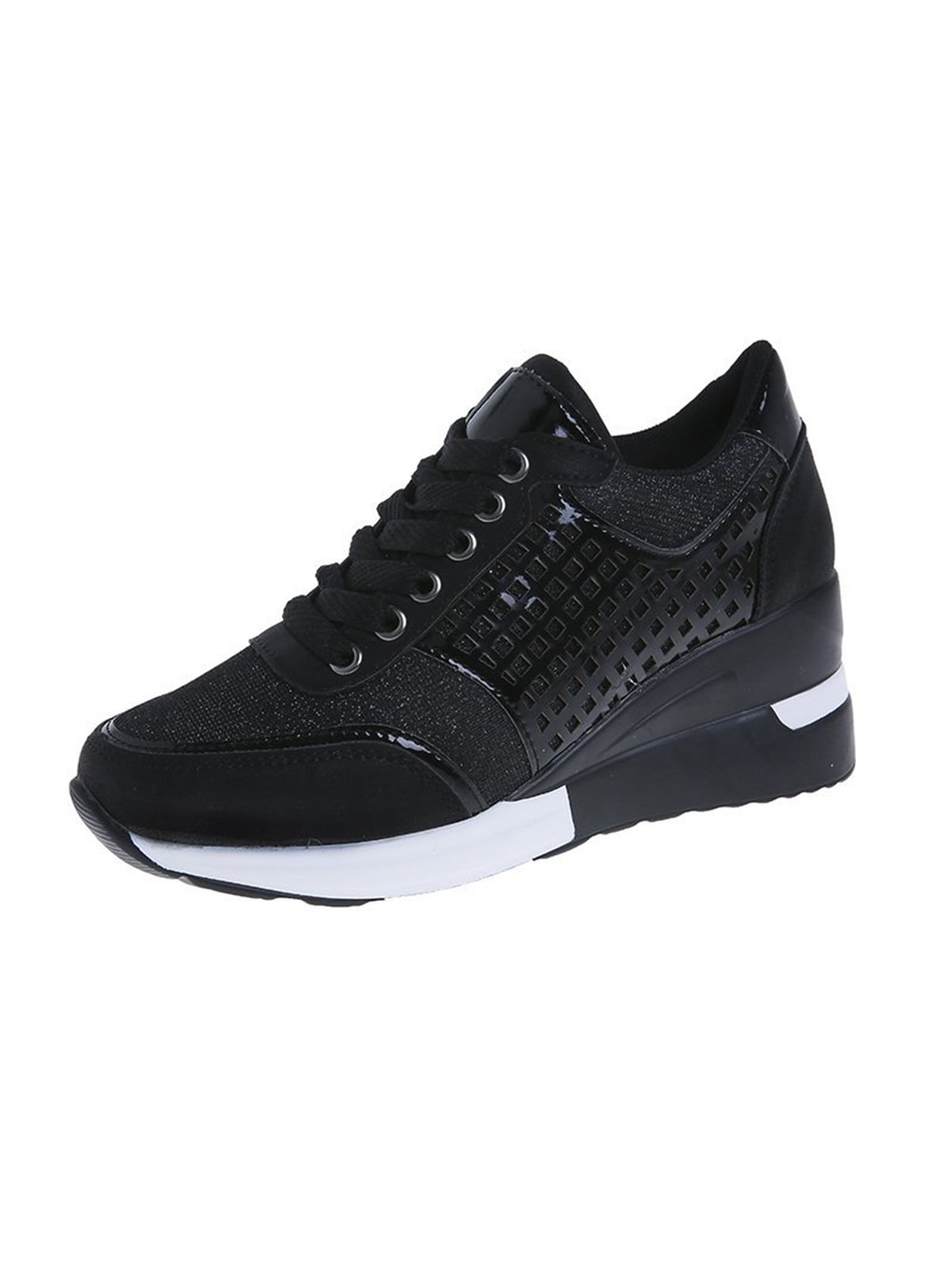 Leopard Gold Solid Color Cutout Mesh Casual Sneakers