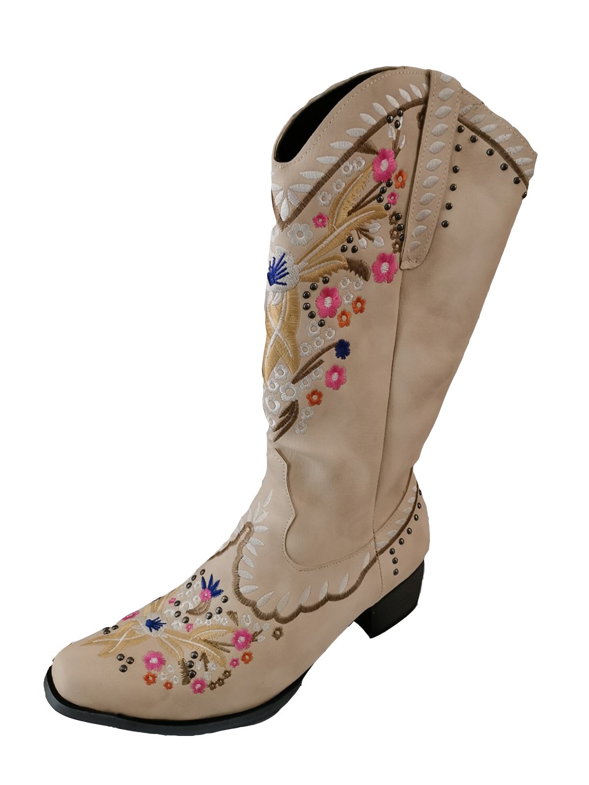 Vintage Ethnic Floral Embroidered Chunky Heel High Boots