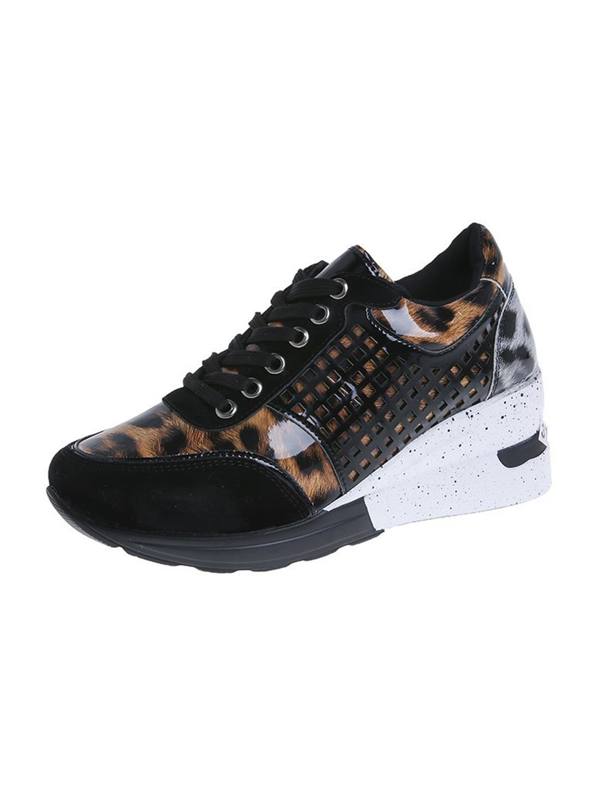 Leopard Gold Solid Color Cutout Mesh Casual Sneakers
