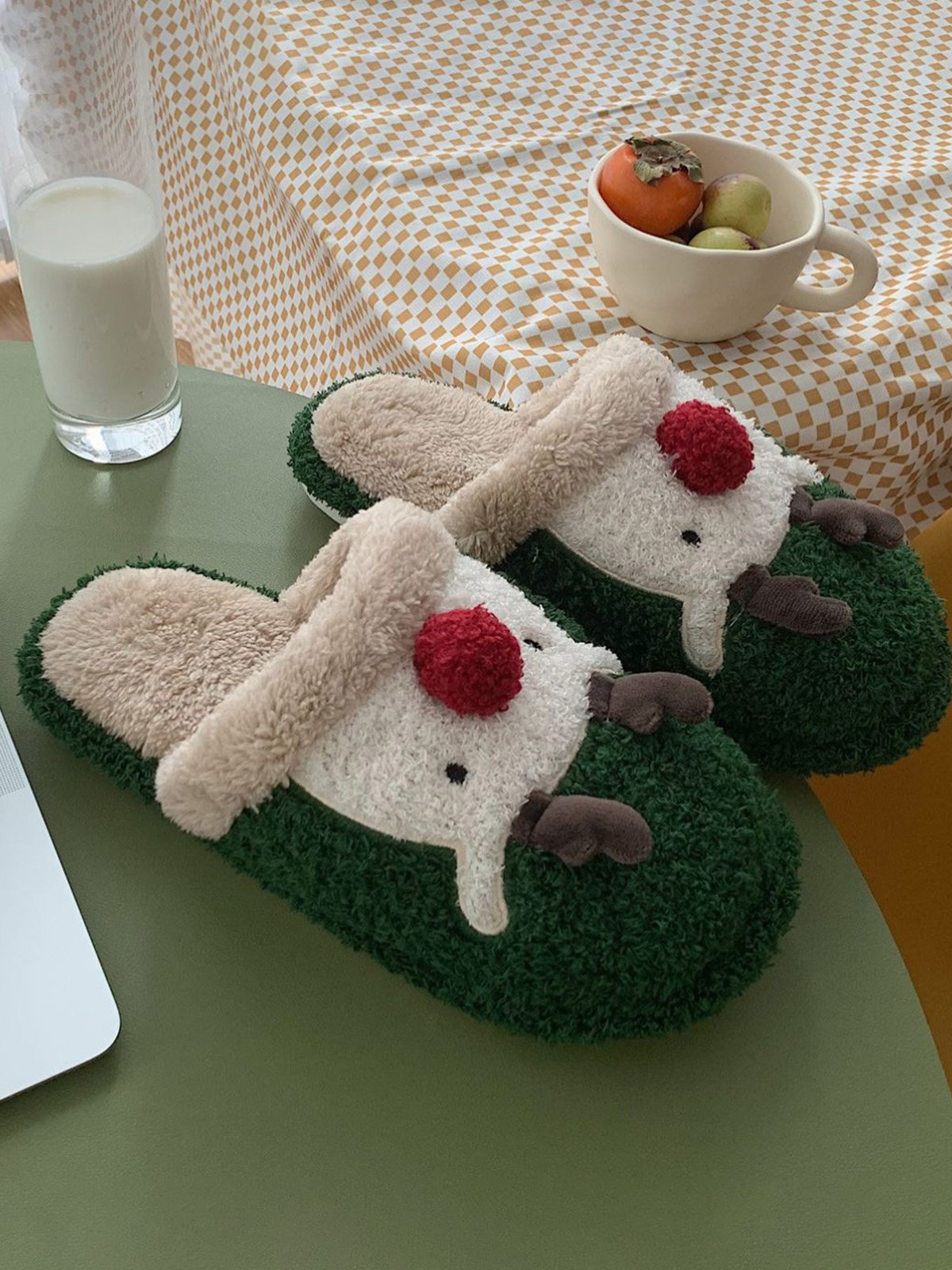 Christmas Elk Color Block Furry Slippers