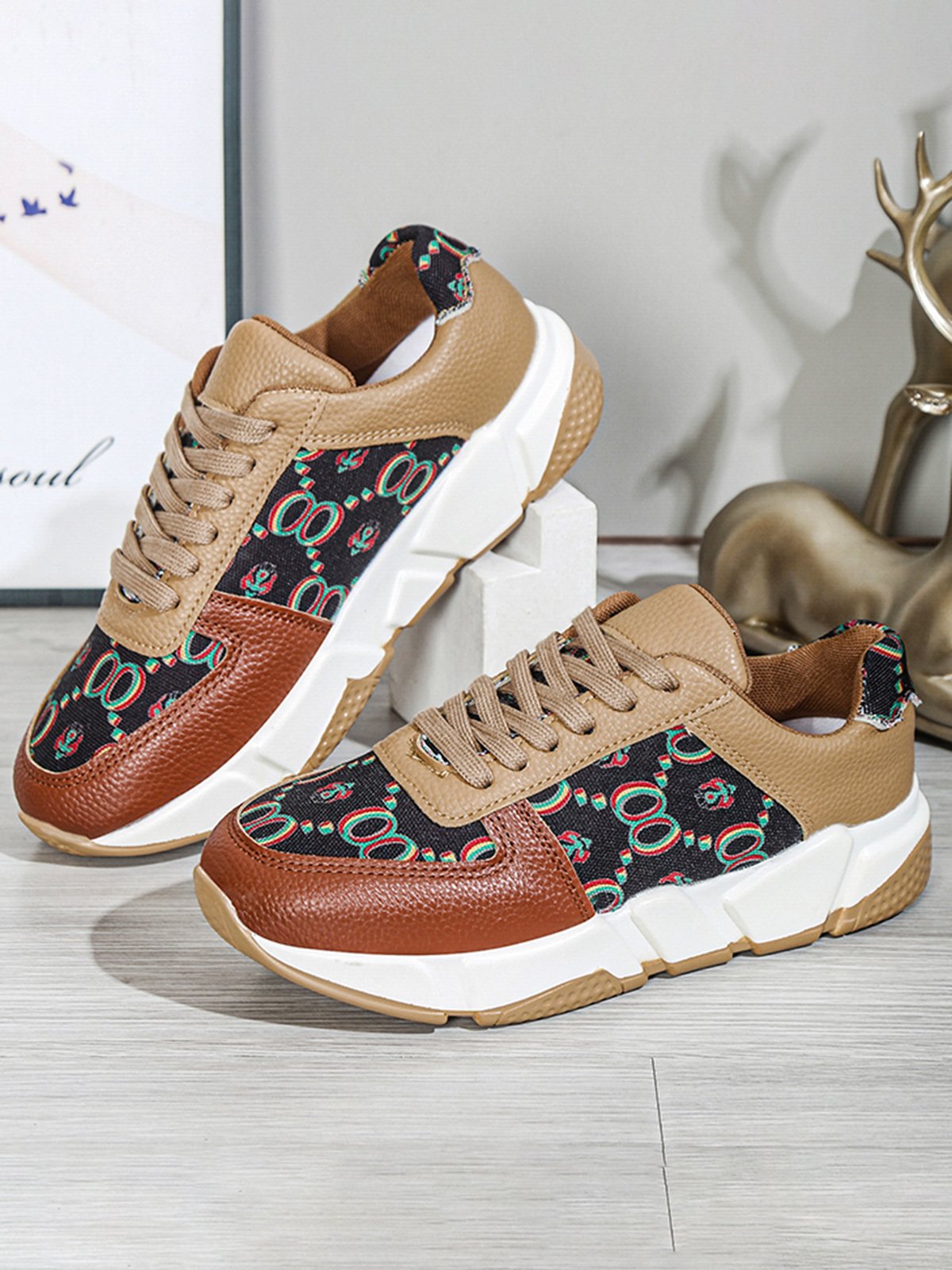 Abstract Pattern Patchwork Casual Sneakers