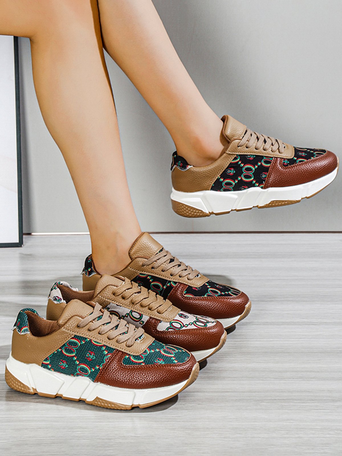 Abstract Pattern Patchwork Casual Sneakers