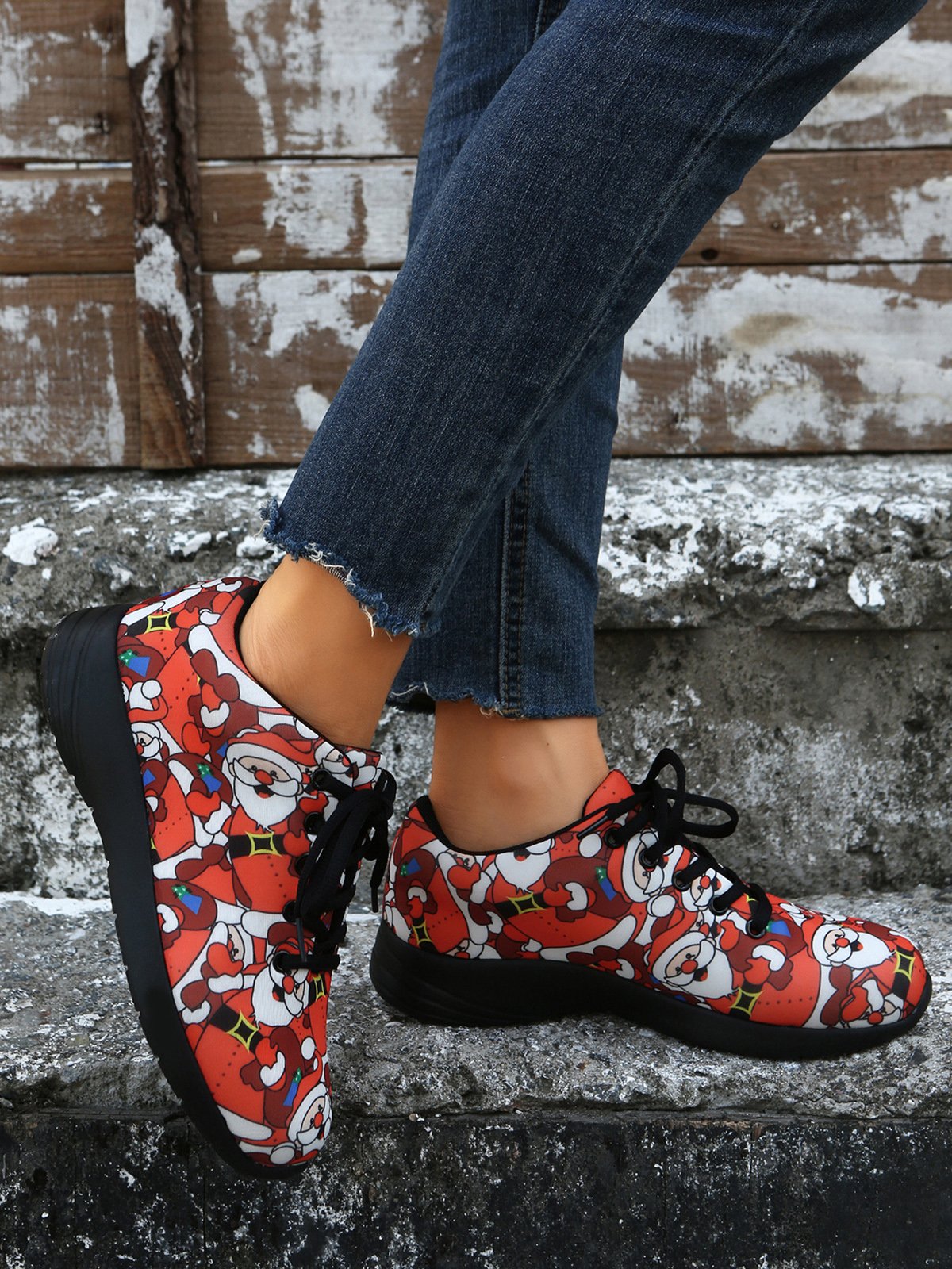 Christmas Santa Red Graphic Casual Sneakers
