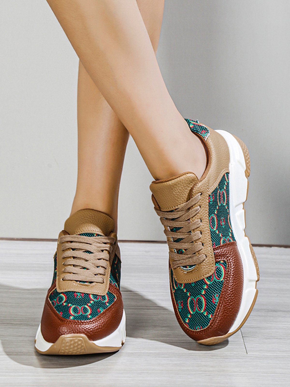 Abstract Pattern Patchwork Casual Sneakers