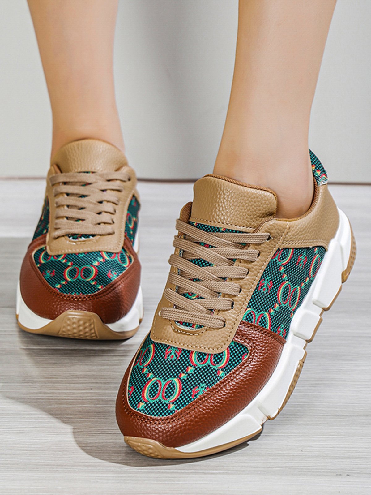 Abstract Pattern Patchwork Casual Sneakers